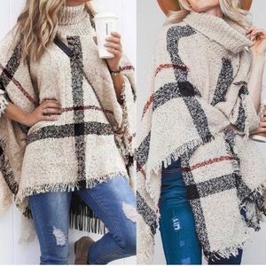 Gorgeous cowl neck poncho sweater in natural color.